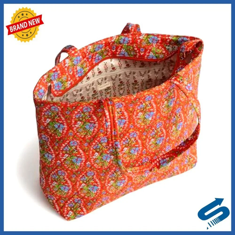 Premium Cotton Zip Tote Shoulder Bag with Multiple Pockets